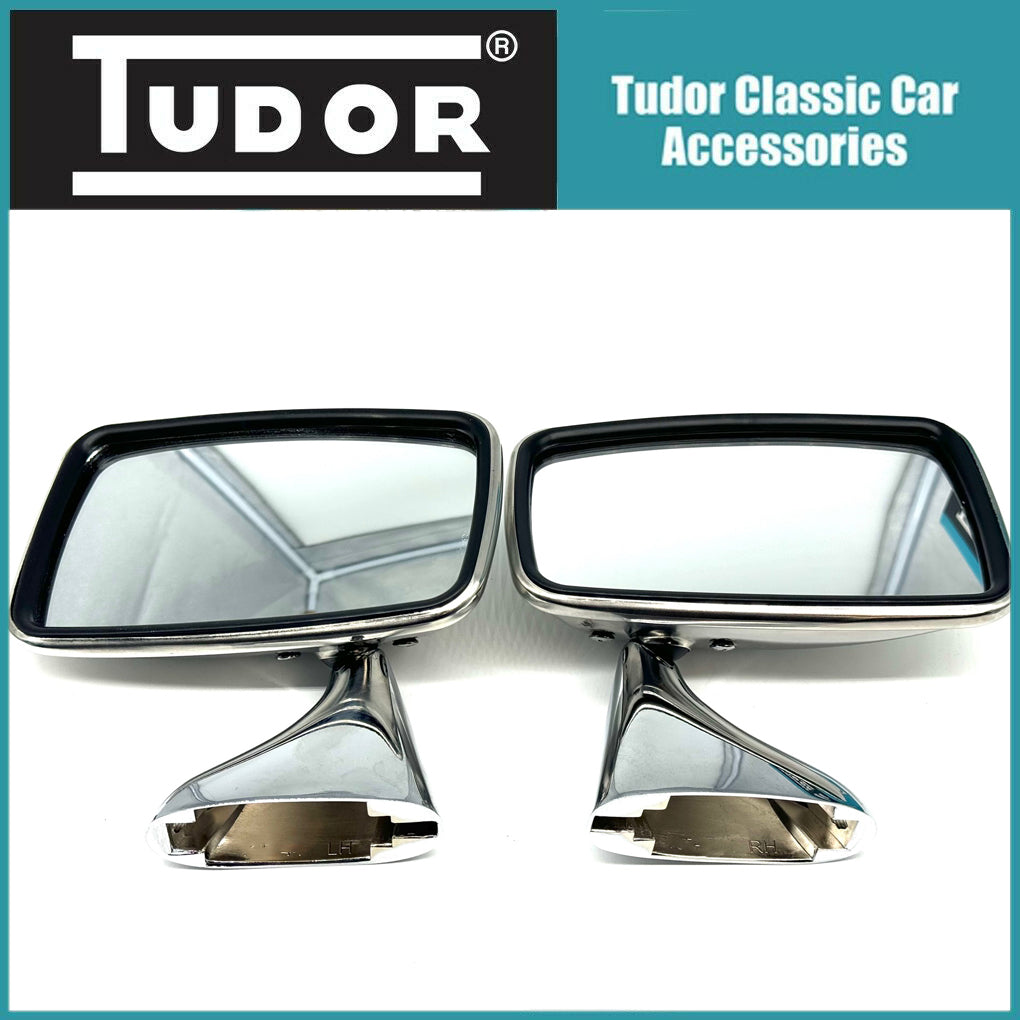 Pair Classic Stainless Steel Flat Door Mirrors + Fitting Kit CONVEX GLASS