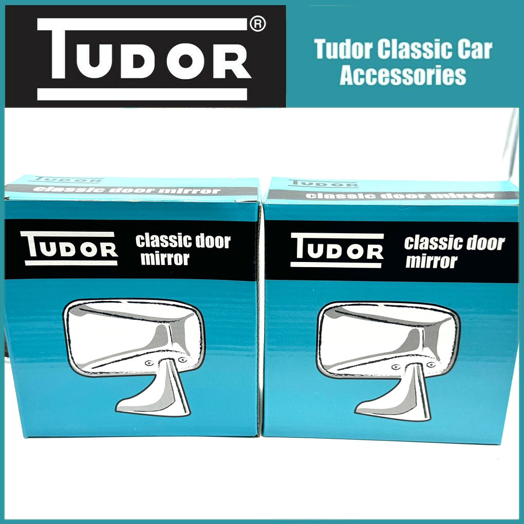 Pair Classic Stainless Steel Flat Door Mirrors + Fitting Kit CONVEX GLASS