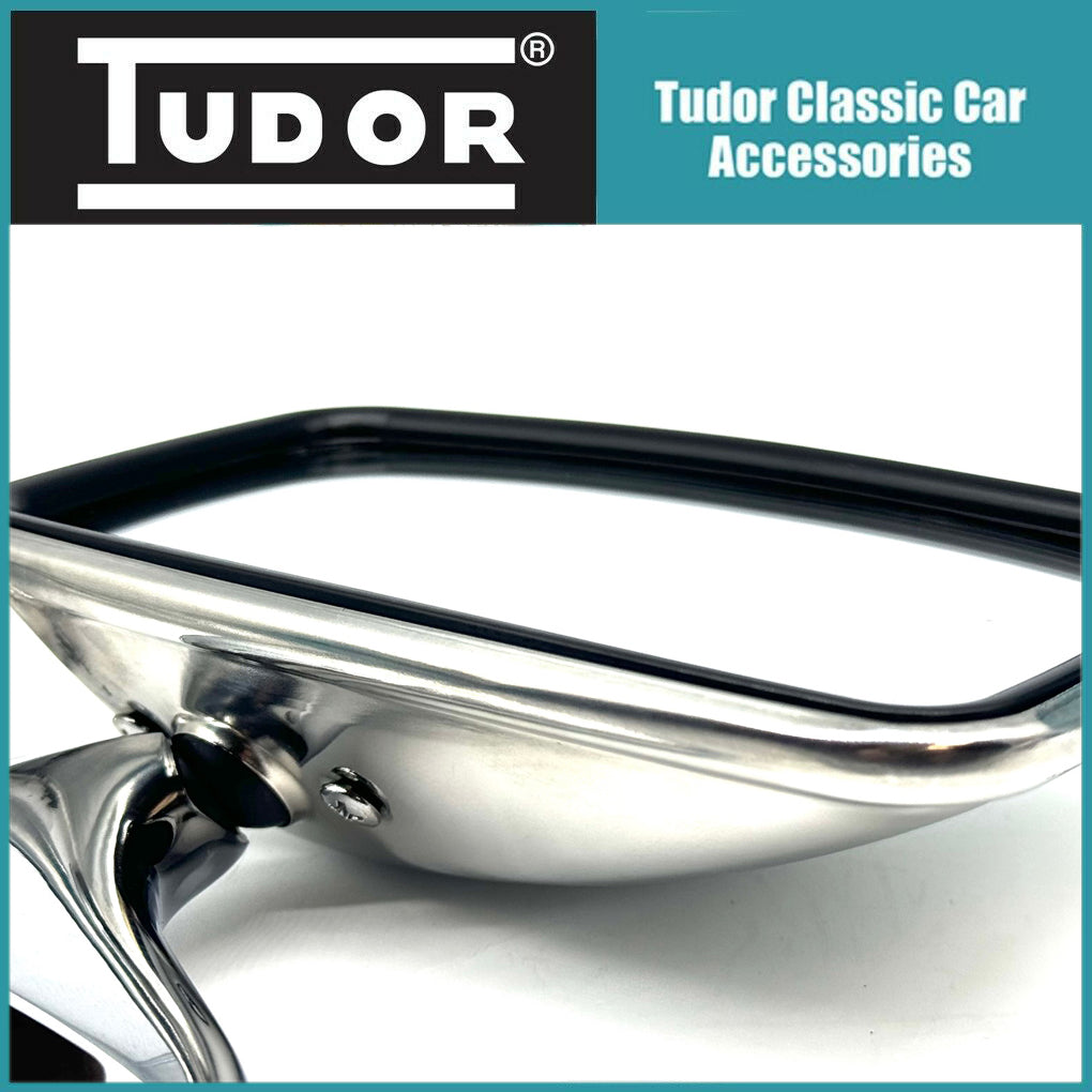 Pair Classic Stainless Steel Flat Door Mirrors + Fitting Kit CONVEX GLASS