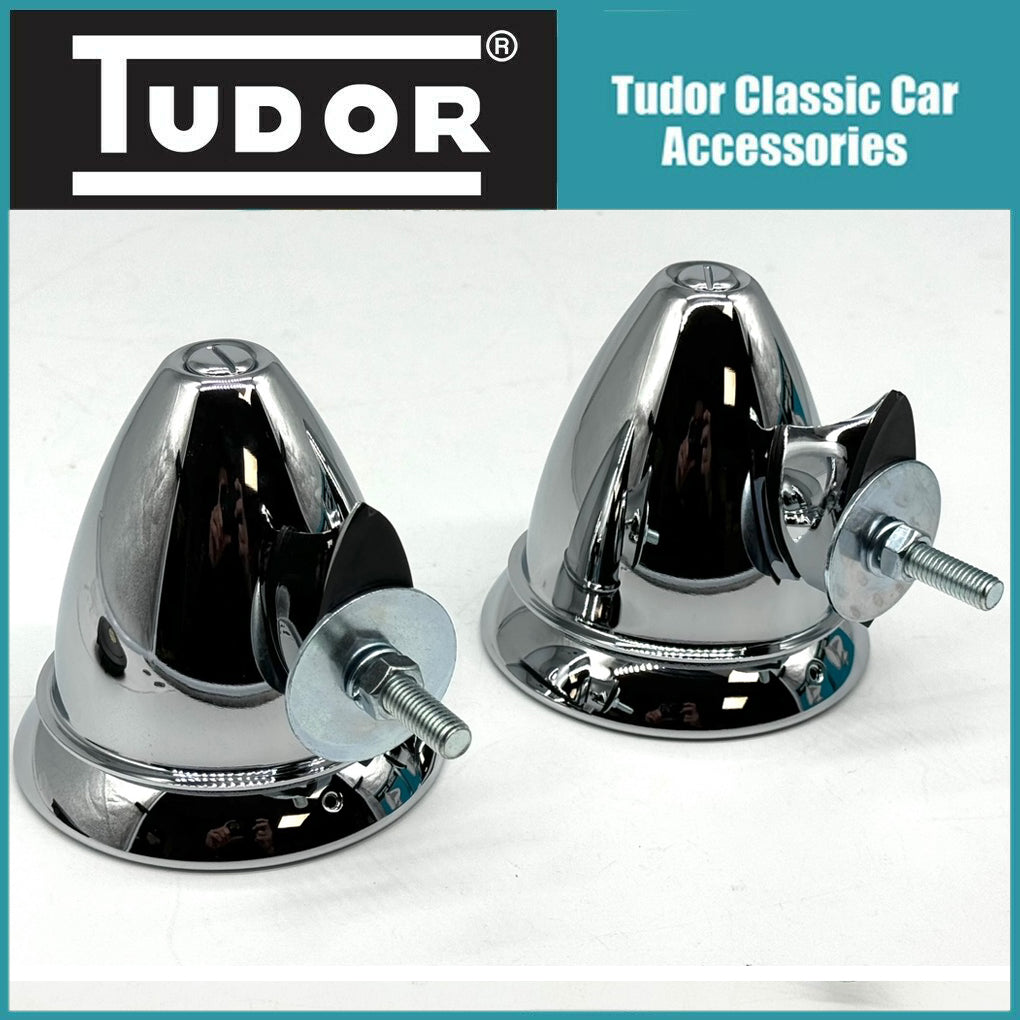 Pair Chrome Classic Bullet Wing Mirrors Single Bolt Fitting Convex Glass