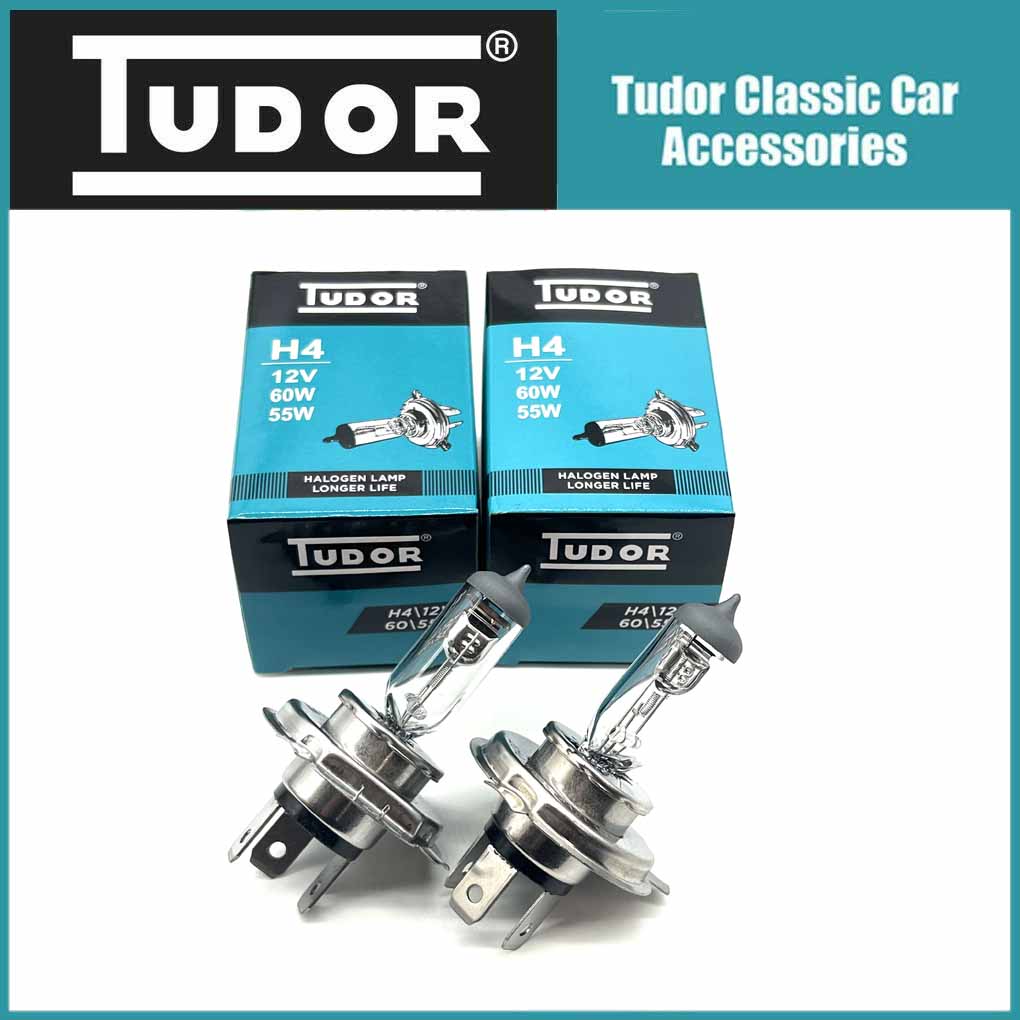 Pair 7" Tudor H4 Halogen Headlamps Headlights Domed Lens + Bulbs No Sidelight