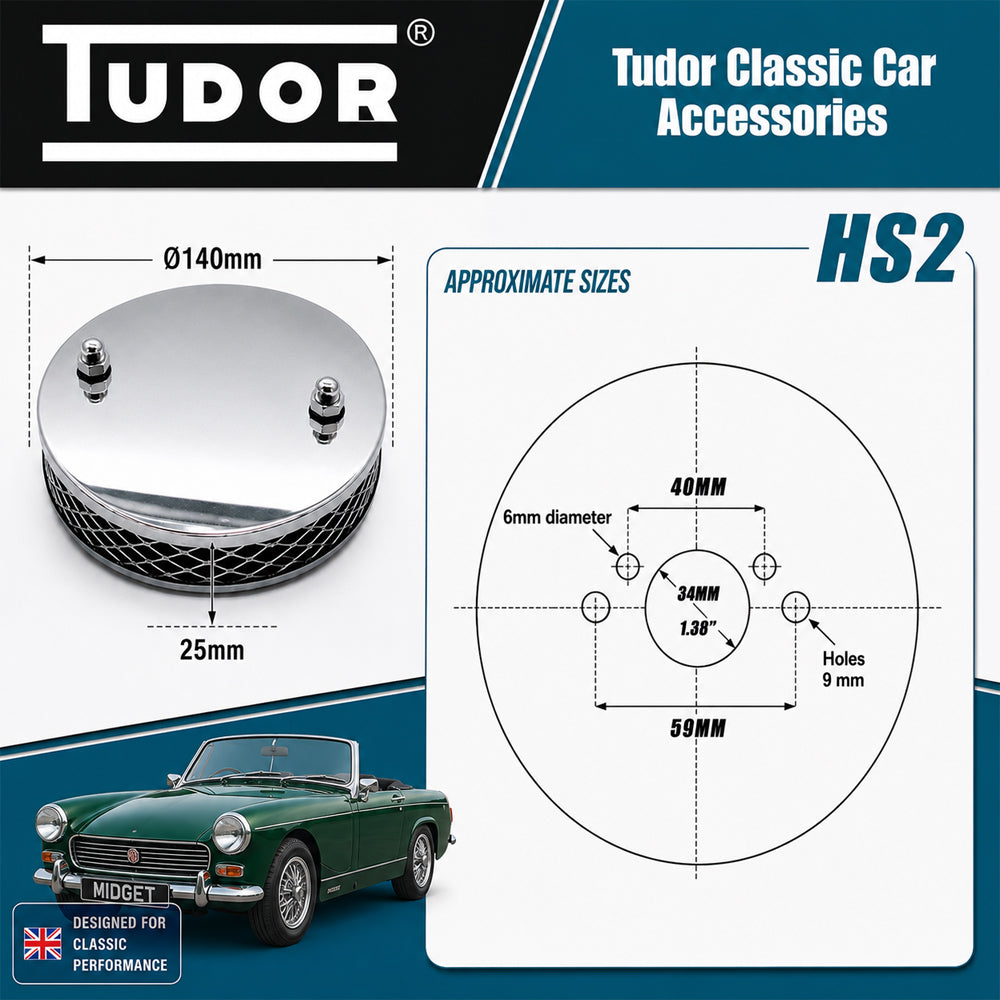 Tudor Pancake High Air Flow Chrome Air Filter For SU HS2 / HS4 / HS6