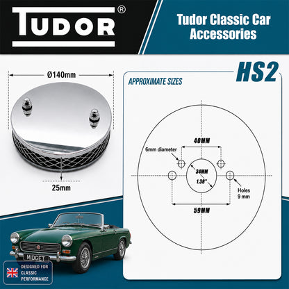 Tudor Pancake High Air Flow Chrome Air Filter For SU HS2 / HS4 / HS6