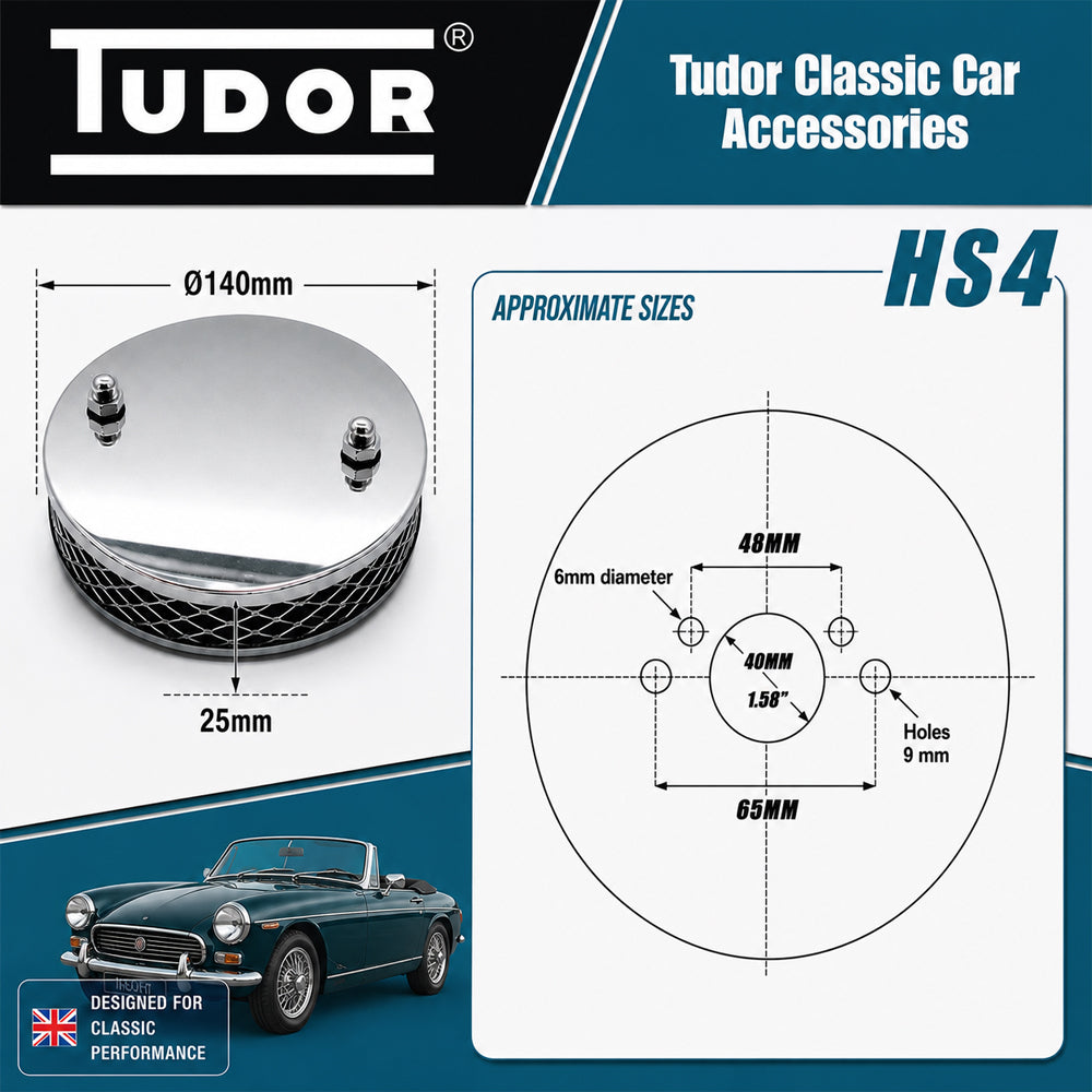 Tudor Pancake High Air Flow Chrome Air Filter For SU HS2 / HS4 / HS6