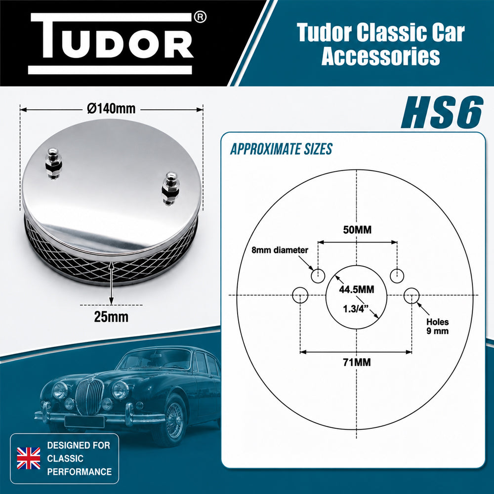 Tudor Pancake High Air Flow Chrome Air Filter For SU HS2 / HS4 / HS6
