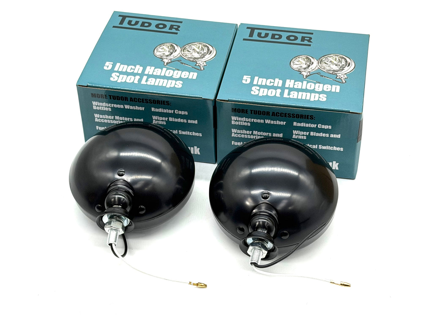 Pair 5" Inch Black Halogen Spot Lamps Tudor