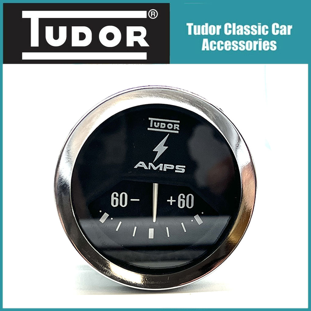 Classic Ammeter Gauge 60-60 Amps Black Face Chrome Bezel 52mm