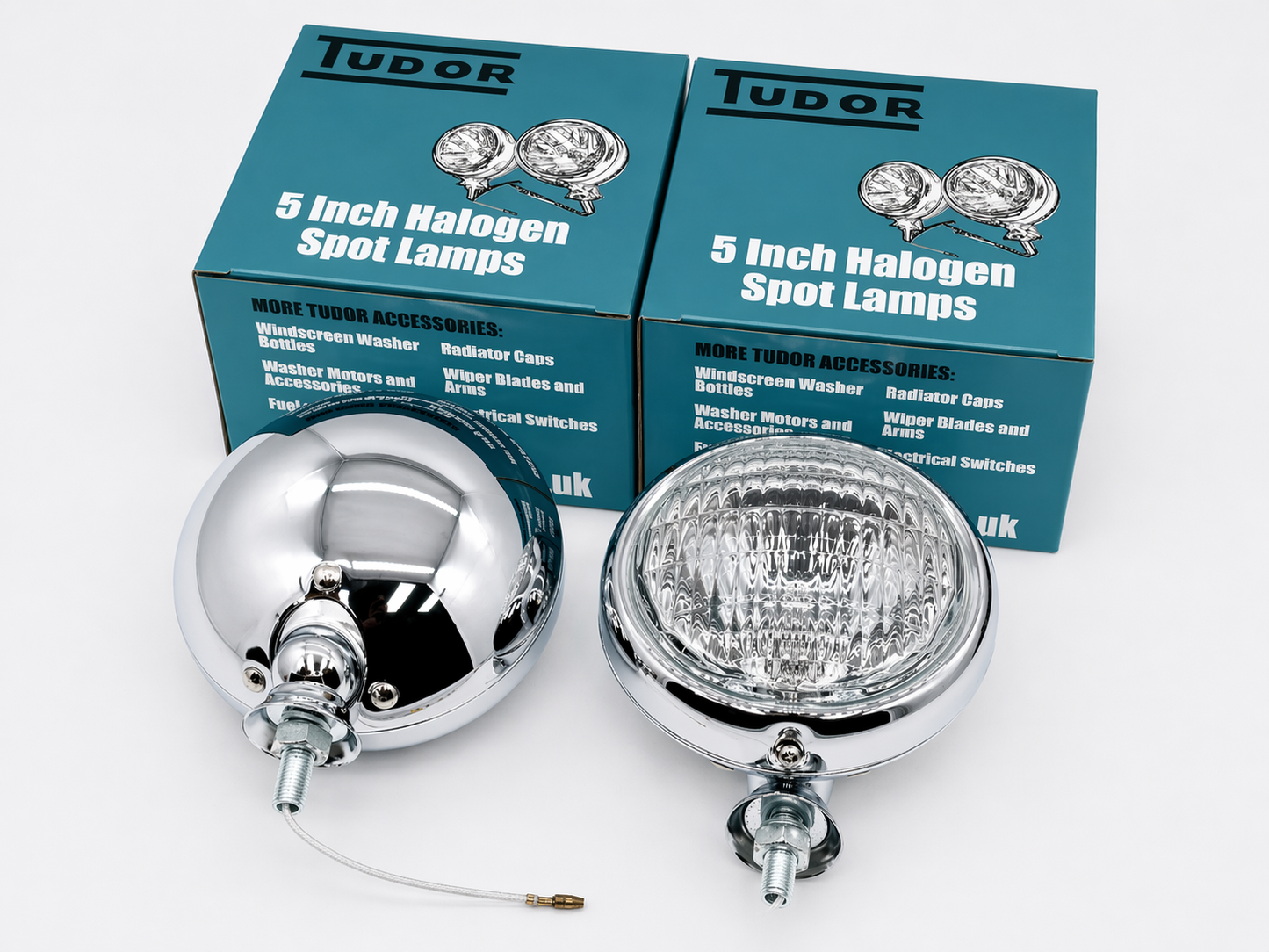Pair 5" Inch Chrome Halogen Spot Lamps Tudor