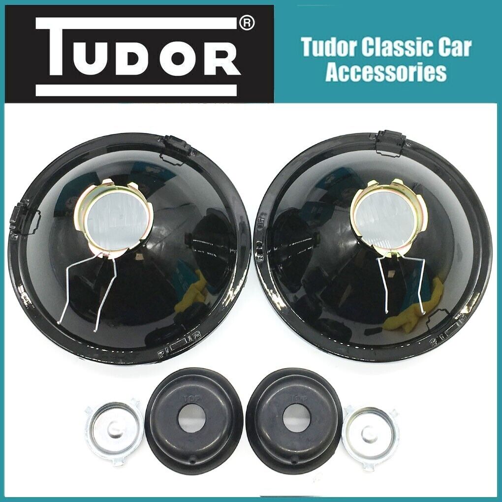 Pair 7" Tudor H4 Halogen Headlamps Headlights Domed Lens + Bulbs With Sidelight